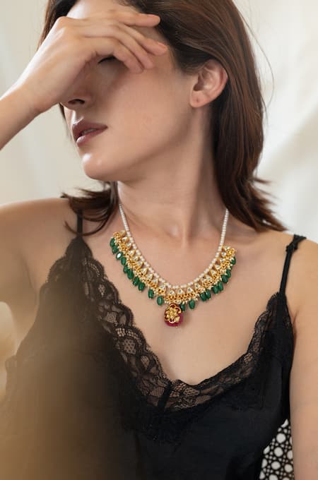 Buy_Do Taara_Green Kundan Necklace With Accents _Online_at_Aza_Fashions