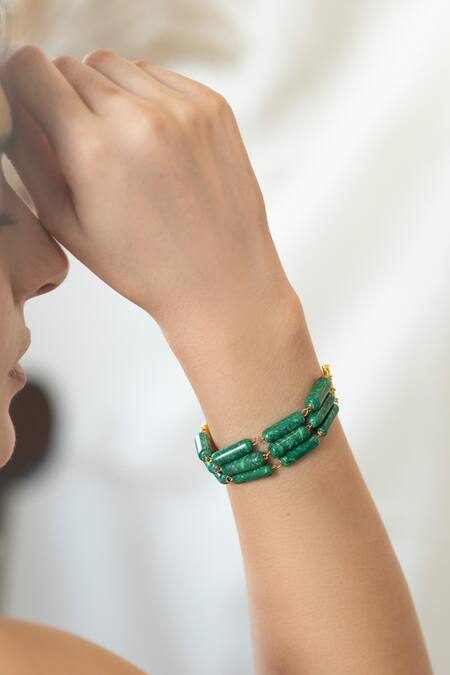 Do Taara_Green Gold Plated Stone Bracelet _Online_at_Aza_Fashions