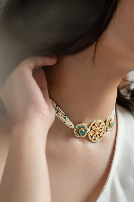 Do Taara_Blue Kundan Choker Necklace _Online_at_Aza_Fashions