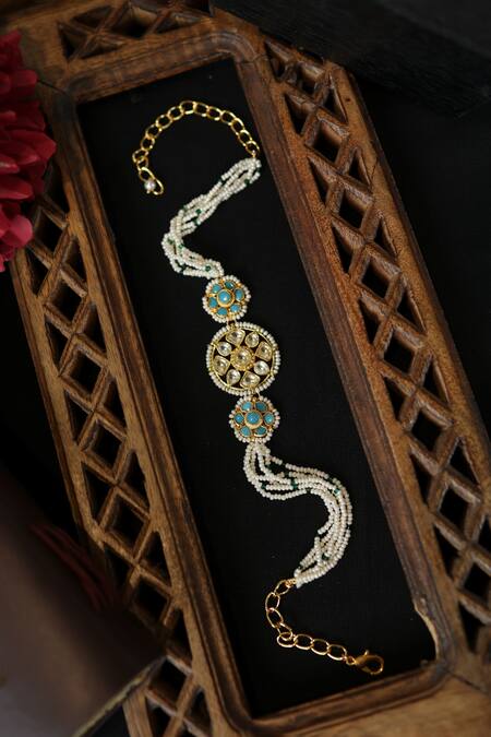 Shop_Do Taara_Blue Kundan Choker Necklace _at_Aza_Fashions