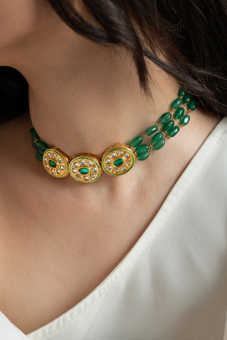 Do Taara_Green Kundan Choker Necklace _Online_at_Aza_Fashions