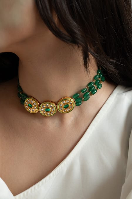 Buy_Do Taara_Green Kundan Choker Necklace _Online_at_Aza_Fashions