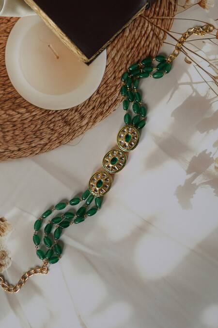 Shop_Do Taara_Green Kundan Choker Necklace _at_Aza_Fashions