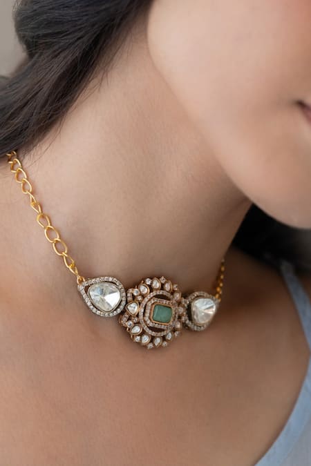 Do Taara_Mint Polki Choker Necklace _Online_at_Aza_Fashions