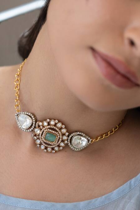 Buy_Do Taara_Mint Polki Choker Necklace _Online_at_Aza_Fashions