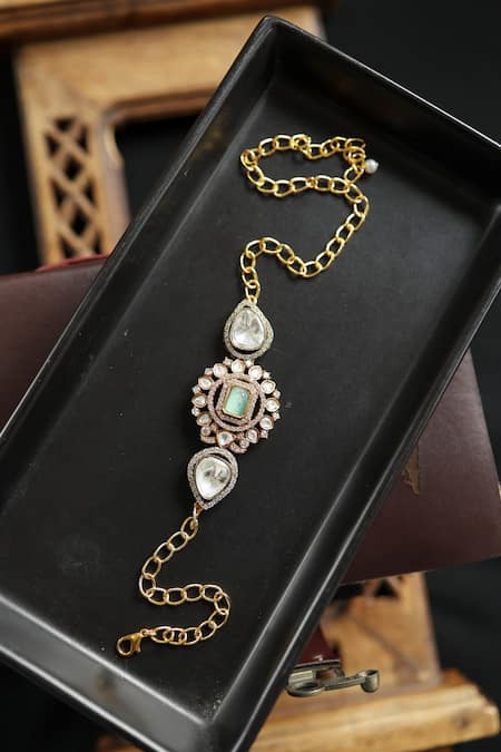 Shop_Do Taara_Mint Polki Choker Necklace _at_Aza_Fashions