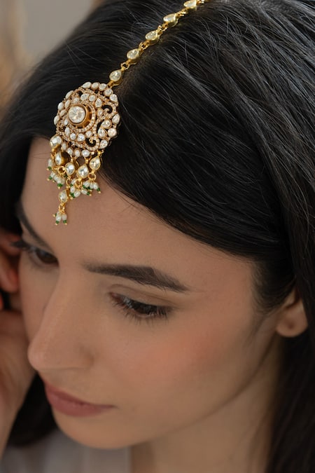 Do Taara_Gold Plated Kundan And Polki Maangtikka _Online_at_Aza_Fashions