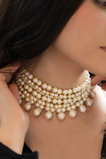 Do Taara_Gold Plated Pearl Choker Necklace _Online_at_Aza_Fashions