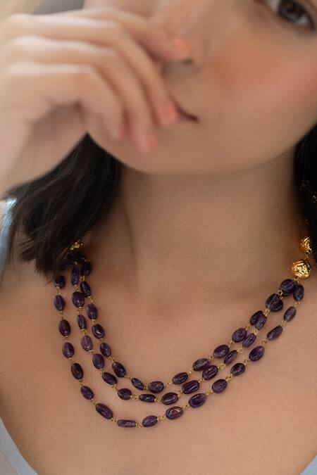 Do Taara_Purple Amethyst Layered Necklace _Online_at_Aza_Fashions