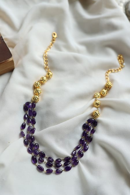 Shop_Do Taara_Purple Amethyst Layered Necklace _at_Aza_Fashions