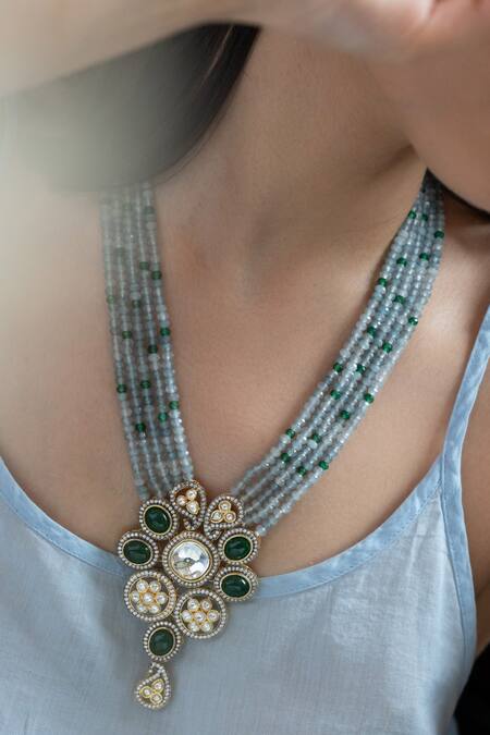 Buy_Do Taara_Blue Polki Pendant Necklace _Online_at_Aza_Fashions