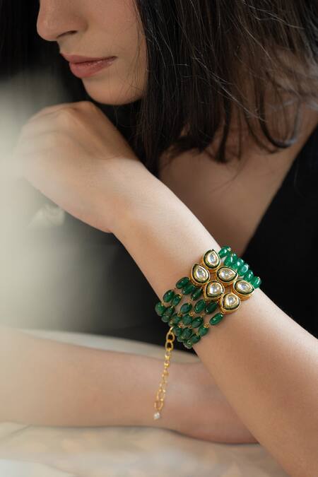 Do Taara_Green Diamonds Kundan And Jade Bracelet _Online_at_Aza_Fashions