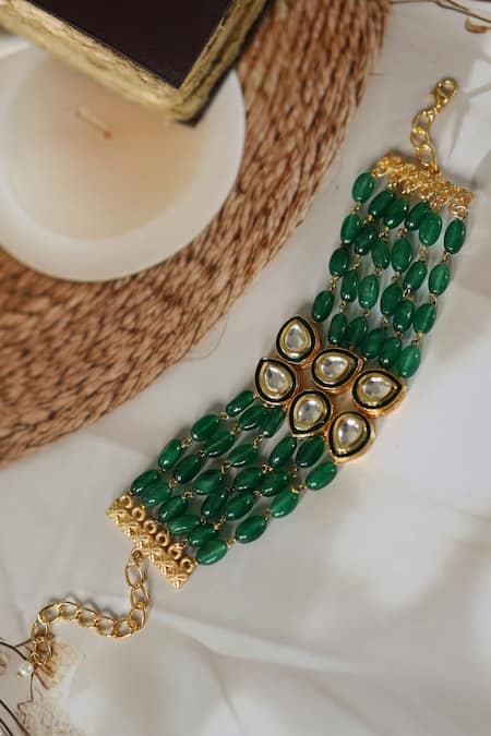 Buy_Do Taara_Green Diamonds Kundan And Jade Bracelet _Online_at_Aza_Fashions