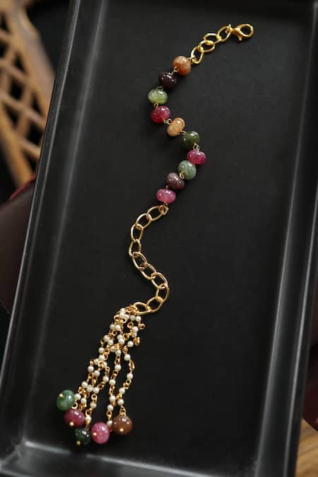 Shop_Do Taara_Multi Color Beads Multicolor Tourmaline Stone Bracelet _at_Aza_Fashions