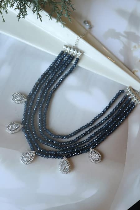 Shop_Do Taara_Blue Victorian Choker Necklace _at_Aza_Fashions