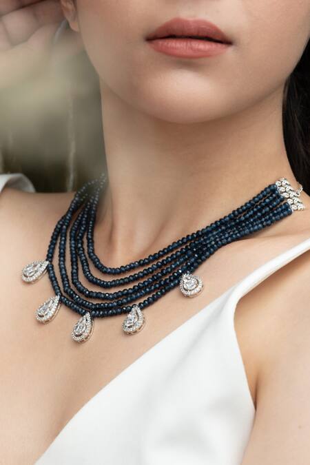 Do Taara_Blue Victorian Choker Necklace _Online_at_Aza_Fashions