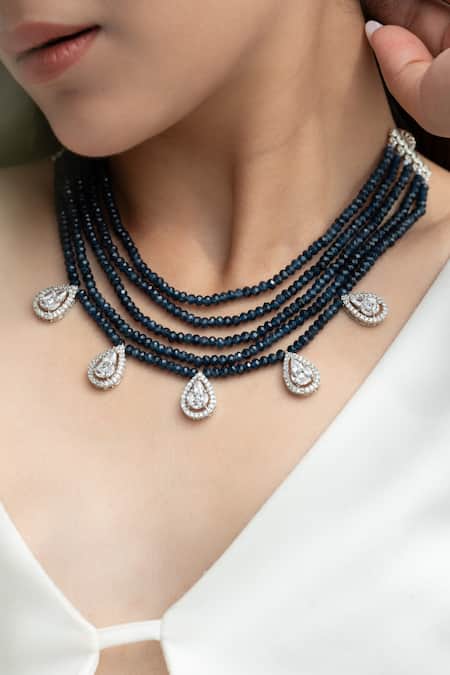 Shop_Do Taara_Blue Victorian Choker Necklace _Online_at_Aza_Fashions