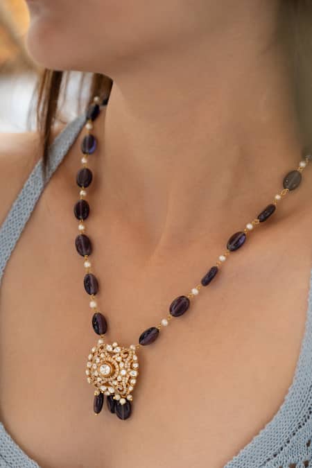 Do Taara_Purple Polki Pendant Necklace _Online_at_Aza_Fashions
