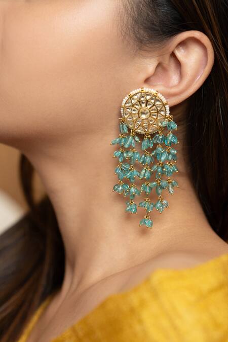 Buy_Do Taara_Turquoise Beads Kundan Danglers _Online_at_Aza_Fashions