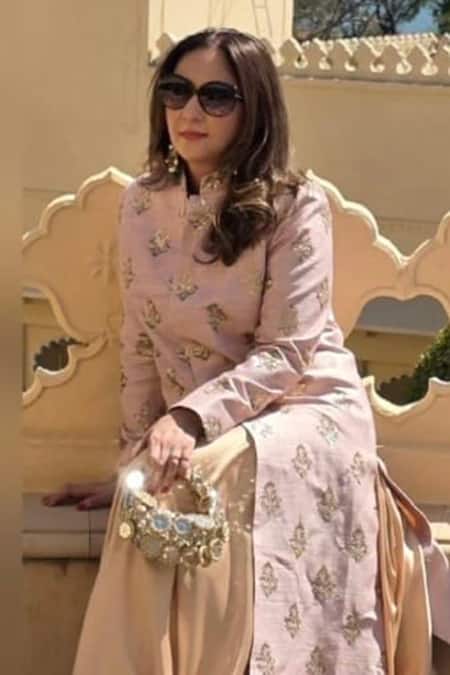 Shop_Bhavna Kumar_Gold Mirrors, Sequins Crescent Mini Bag With Hangings _at_Aza_Fashions