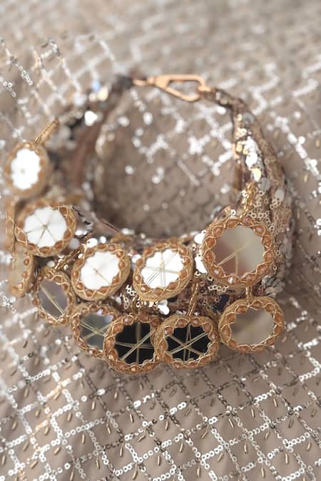 Bhavna Kumar Gold Mirrors, Sequins Crescent Mini Bag Online at Aza Fashions Bhavna Kumar_Gold Mirrors, Sequins Crescent Mini Bag_Online_at_Aza_Fashions