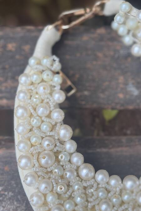 Buy Bhavna Kumar White Pearls, Tassels Embellished Moon Mini Bag Online at Aza Fashions Buy_Bhavna Kumar_White Pearls, Tassels Embellished Moon Mini Bag_Online_at_Aza_Fashions