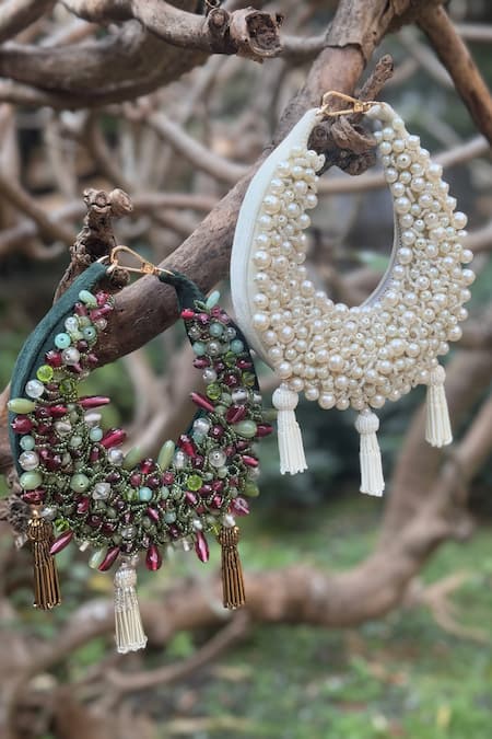 Bhavna Kumar Multi Color Beads, Tassels Embellished Mini Moon Bag Online at Aza Fashions Bhavna Kumar_Multi Color Beads, Tassels Embellished Mini Moon Bag_Online_at_Aza_Fashions