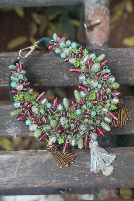 Buy Bhavna Kumar Multi Color Beads, Tassels Embellished Mini Moon Bag Online at Aza Fashions Buy_Bhavna Kumar_Multi Color Beads, Tassels Embellished Mini Moon Bag_Online_at_Aza_Fashions