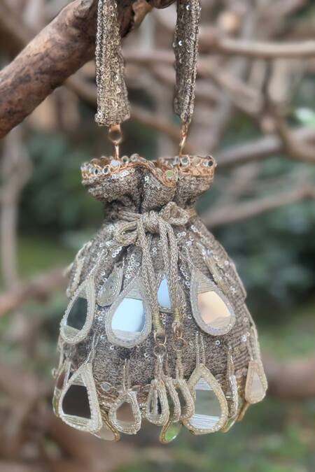 Shop Bhavna Kumar Gold Sequins, Mirrors Potli Bag With Detachable Handle at Aza Fashions Shop_Bhavna Kumar_Gold Sequins, Mirrors Potli Bag With Detachable Handle_at_Aza_Fashions