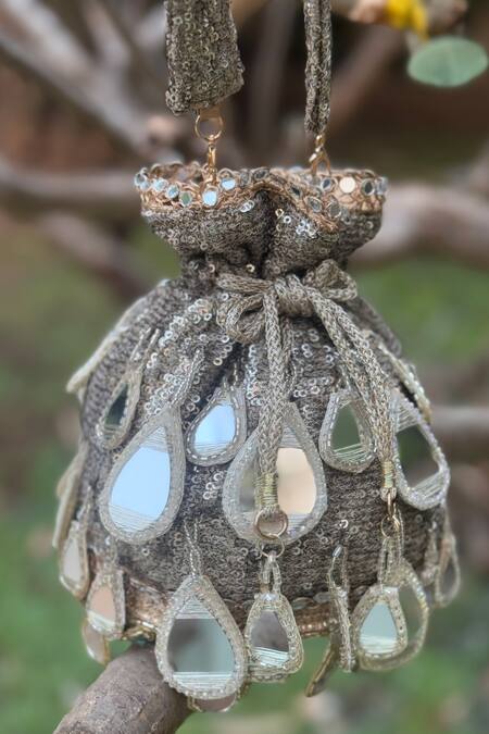 Bhavna Kumar Gold Sequins, Mirrors Potli Bag With Detachable Handle Online at Aza Fashions Bhavna Kumar_Gold Sequins, Mirrors Potli Bag With Detachable Handle_Online_at_Aza_Fashions