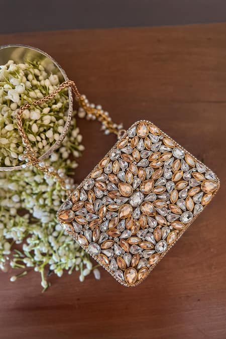 Bhavna Kumar Kundan Embroidered Clutch Bag With Chain Strap 