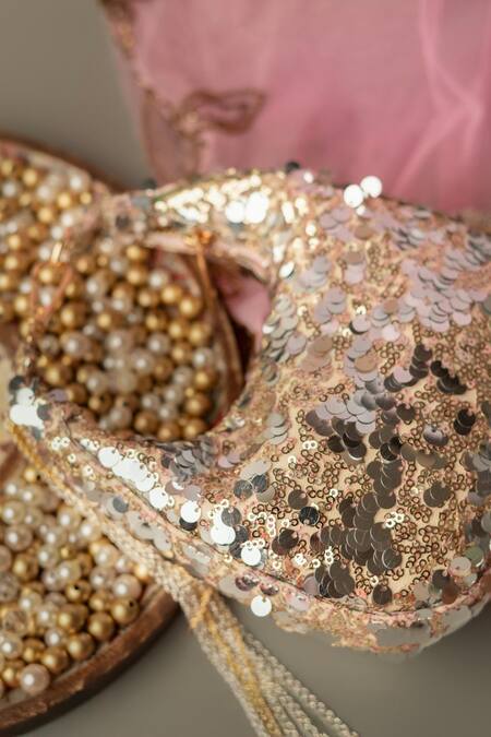 Bhavna Kumar Gold Sequins Clutch Bag With Chain Tassels Online at Aza Fashions Bhavna Kumar_Gold Sequins Clutch Bag With Chain Tassels_Online_at_Aza_Fashions