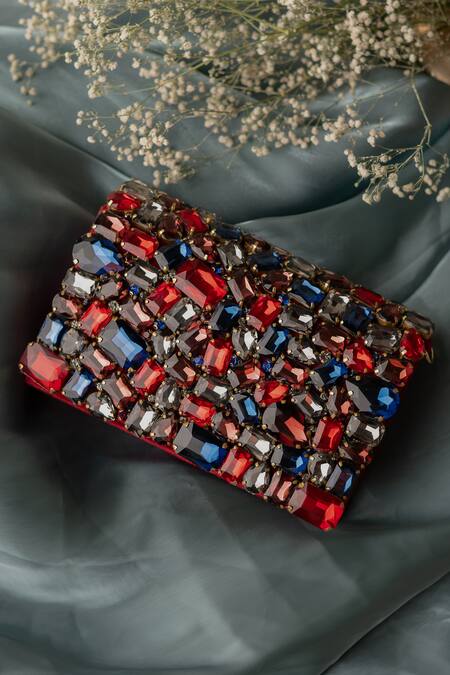 Bhavna Kumar Red Crystals, Rhinestones Bejeweled Clutch With Sling Handle Online at Aza Fashions Bhavna Kumar_Red Crystals, Rhinestones Bejeweled Clutch With Sling Handle_Online_at_Aza_Fashions