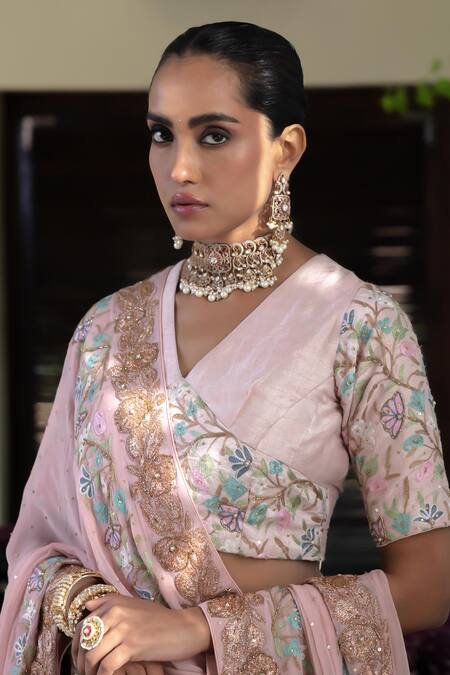 Buy_Angad Creations_Green Embroidery, Sequins V-neck Lehenga Set _Online_at_Aza_Fashions
