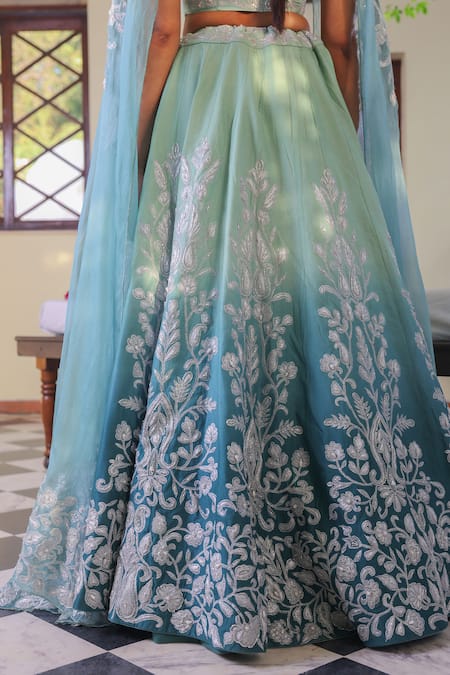 Angad Creations_Blue Silk Embroidery, Sequins Round Neck Semi Hand Tilla Work Lehenga Set _at_Aza_Fashions