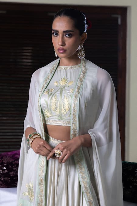 Shop_Angad Creations_Off White Embroidery Round Neck Kurta Set With Cape _Online_at_Aza_Fashions
