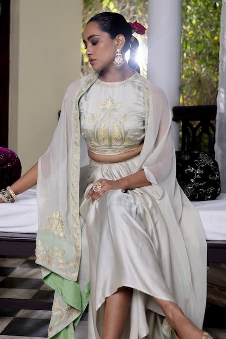 Shop_Angad Creations_Off White Embroidery Round Neck Kurta Set With Cape _at_Aza_Fashions