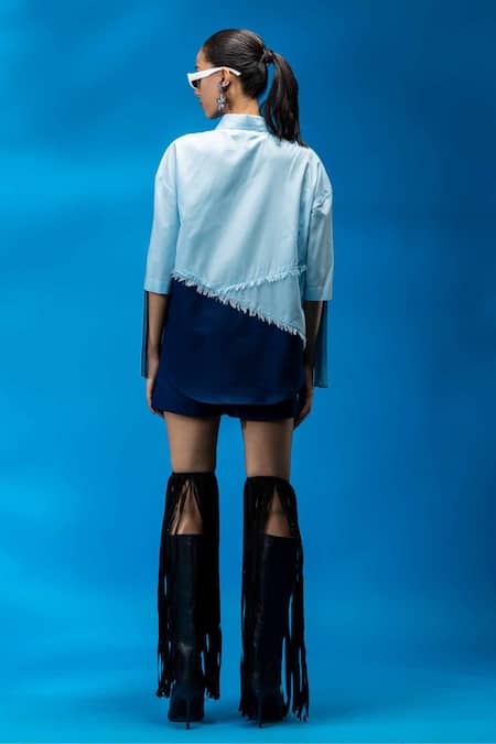 Angsa By Nidhir & Shelly Sky Blue Relax Fit Hand Embroidered Shirt 