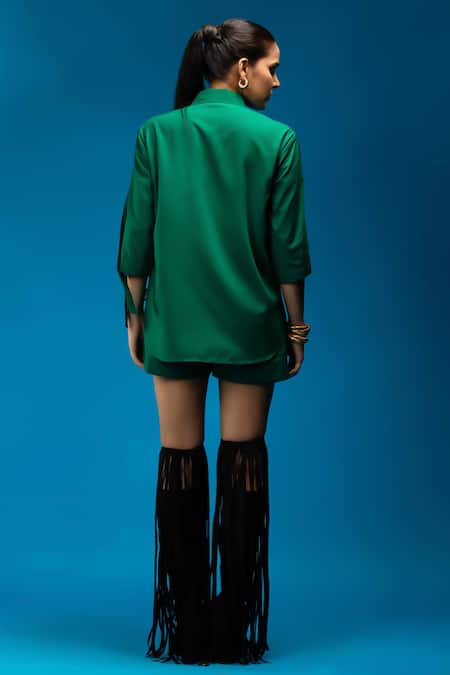 Angsa By Nidhir & Shelly Green Collared Embellished Shirt 