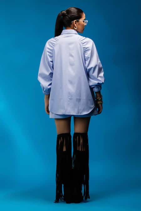 Angsa By Nidhir & Shelly Blue Stripe Raglan Sleeve Shirt 