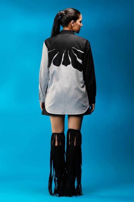 Angsa By Nidhir & Shelly Black & White Floral Applique Shirt 