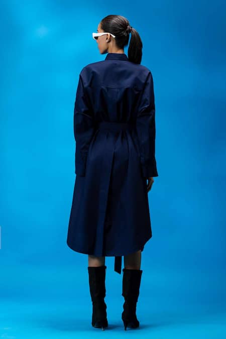 Angsa By Nidhir & Shelly Navy Blue Hand Embroidered Midi Dress 