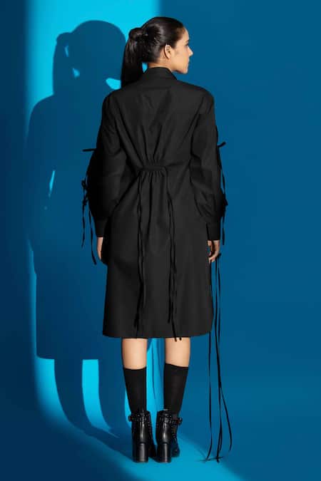 Angsa By Nidhir & Shelly Black Hand Embroidered Shirt Dress 