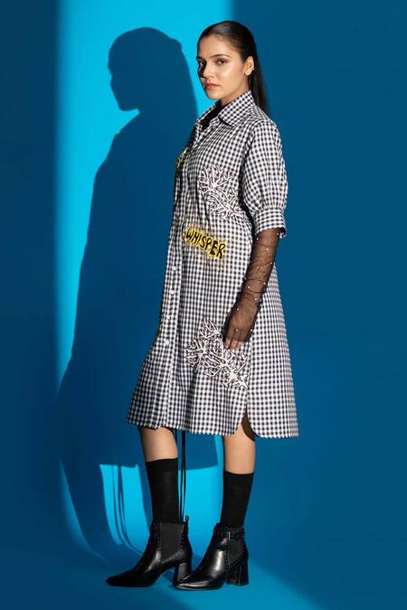 Buy Angsa By Nidhir & Shelly Black Cotton Mirrors, Embroidery Collared Hand Shirt Dress Online at Aza Fashions Buy_Angsa By Nidhir & Shelly_Black Cotton Mirrors, Embroidery Collared Hand Shirt Dress _Online_at_Aza_Fashions