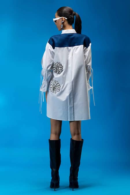 Angsa By Nidhir & Shelly Two-Tone Floral Embroidered Shirt Dress 