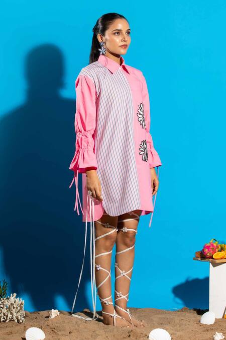 Buy Angsa By Nidhir & Shelly Pink Cotton Embroidery Collared Two-tone Relax Fit Shirt Dress Online at Aza Fashions Buy_Angsa By Nidhir & Shelly_Pink Cotton Embroidery Collared Two-tone Relax Fit Shirt Dress _Online_at_Aza_Fashions