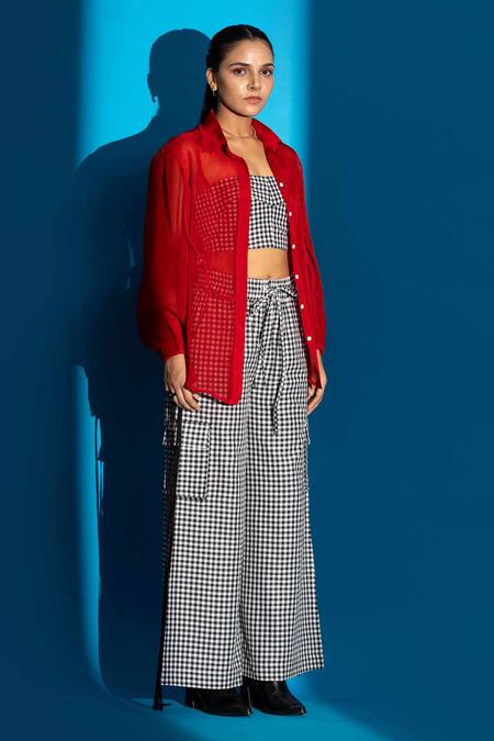 Angsa By Nidhir & Shelly Red Organza, Crepe Fabric Flowers, Embroidery Shirt With 3d Floral Details Online at Aza Fashions Angsa By Nidhir & Shelly_Red Organza, Crepe Fabric Flowers, Embroidery Shirt With 3d Floral Details _Online_at_Aza_Fashions