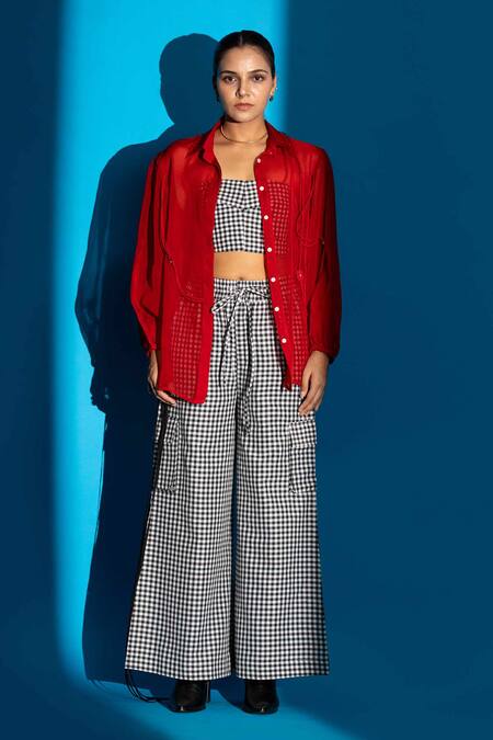 Shop Angsa By Nidhir & Shelly Red Organza, Crepe Fabric Flowers, Embroidery Shirt With 3d Floral Details Online at Aza Fashions Shop_Angsa By Nidhir & Shelly_Red Organza, Crepe Fabric Flowers, Embroidery Shirt With 3d Floral Details _Online_at_Aza_Fashions