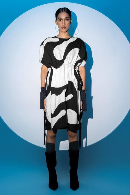 Angsa By Nidhir & Shelly_Multi Color Cotton Round Neck Color-blocked Designer Dress _Online_at_Aza_Fashions