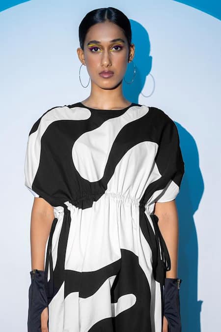 Buy_Angsa By Nidhir & Shelly_Multi Color Cotton Round Neck Color-blocked Designer Dress _Online_at_Aza_Fashions